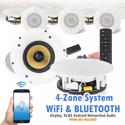 8  Multi Room Ceiling Speaker System 4 Zone WiFI Wireless Bluetooth Home Audio • £730