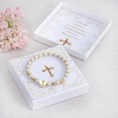 First Holy Communion Confirmation Day Gift Beaded Bracelet Religious Catholic • £14