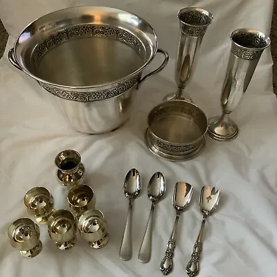 VTG Pottery Barn Wine Chiller-Vase-Coaster-EPNS Cordial Cups-SilverPlate Spoons • $44.99