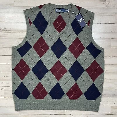 Polo Ralph Lauren Men’s Argyle Wool Sweater Vest Gray Navy Size XXL NWT $248 • $149