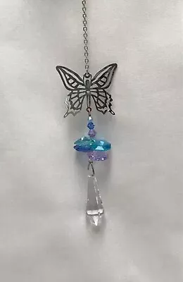Butterfly Beaded Car Charm Rearview Mirror Austrian Crystals  Prism Suncatcher • £10.49