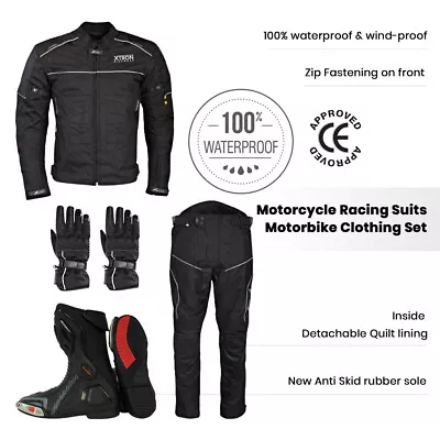 Men Black Motorcycle Suit Jacket Trouser Waterproof CE Armour • $205.14