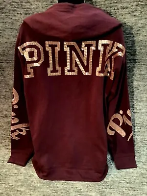 Victoria's Secret Pink Bling Campus Hoodie Pullover Black Orchid Rose Gold M • $86.39