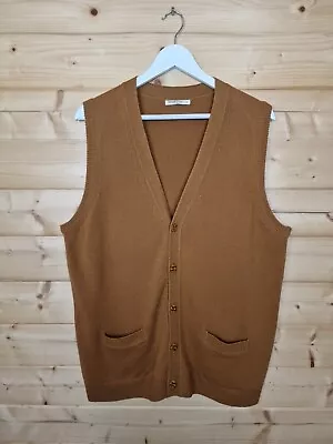 Woolovers Mens 100% Wool Camel Brown Waistcoat Sleeveless Cardigan Size Large • $44.20