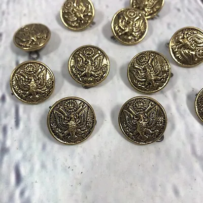 Vintage Brass Eagle Buttons Embossed Round - Lot Of 11 - Measure .75  Across • $16