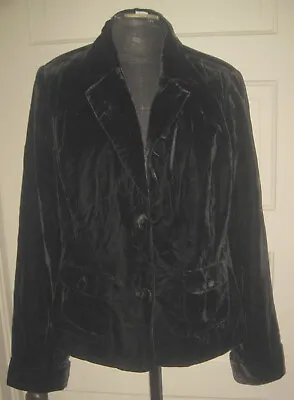 EMMA JAMES Black Velvet Velour Soft Button Up Suit Jacket Blazer 12 • $14