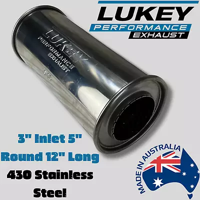 3  Lukey Stainless Steel Round Sports Exhaust Muffler 5  Round 12  Long Centre • $88