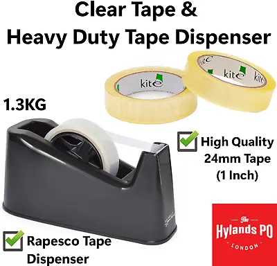 25mm Tape And Rapesco Heavy Weight Duty Tape Dispenser Desktop Parcel Packing • £2.49