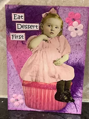 ACEO ATC Art Card Collage Original Ladies Women Girl Children Cupcake Dessert • $5.50