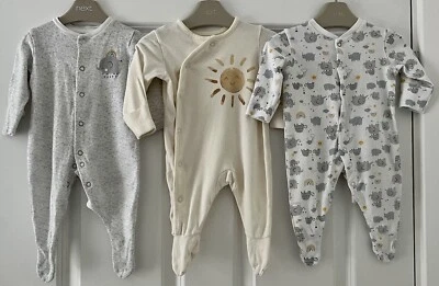 £0.99 • Buy 3 X GEORGE PRIMARK 0-3 Months Baby Boy Girl Unisex Sleepsuit Babygro Bundle