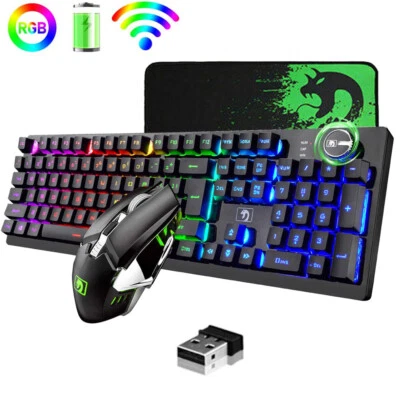 $60.99 • Buy Wireless Gaming Keyboard And Mouse Set RGB Backlit Mechanical Feel For PC Laptop
