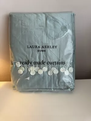 Gorgeous Laura Ashley Long Pure Silk Lucille Slot Top Duck Egg Curtains • £145