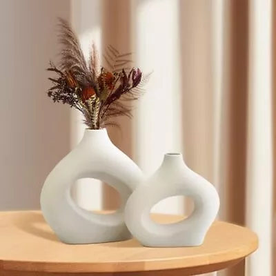 White Ceramic Vase Set Of 2 Modern Home Decoration Vases Bohemian Style Dec... • $30.51
