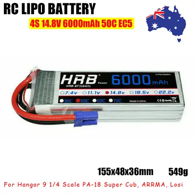 HRB 4S LiPo Battery 14.8V 6000mAh 50C EC5 For RC Helicopter Car Truck Boat • $59.99