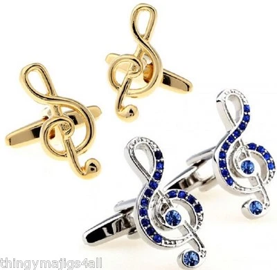 £7.49 • Buy Music Note Cufflinks Treble Clef Blue & Silver Diamante Or Gold Shirt Musician