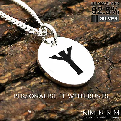 Personalised Sterling Silver Viking Rune Runic Pendant Necklace ✔️Solid✔️Quality • $69.04