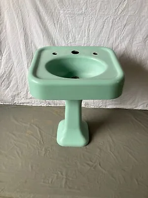 Antique 24  Cast Iron Jadeite Green Porcelain Pedestal Sink Vtg Standard 569-23E • $795