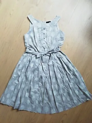 Next Light Taupe Beige Stone Big Spot Cotton Flared Apron Skater Dress UK 10 • £18