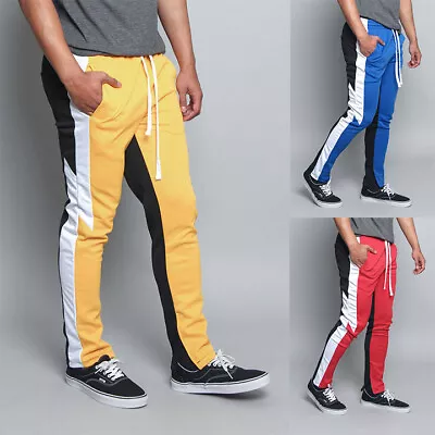 Men's Contrast Drawstring Jogger Sports Workout Techno Trackpants   - TR586-KK3E • $19.99