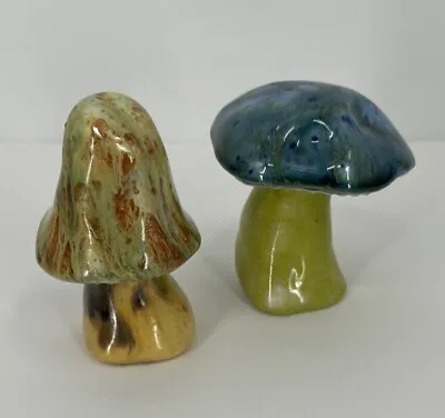  Vintage Ceramic Drip Glazed Mushrooms Toadstools Set Of 2 • $22.99