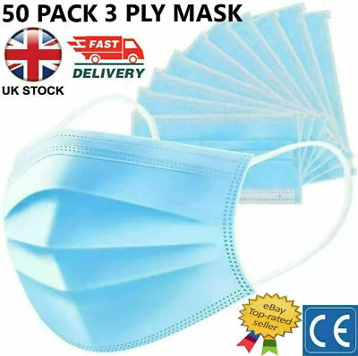 500 Disposable Protective Face Mask 3 Layer Breathable Blue Masks UK • £20.99