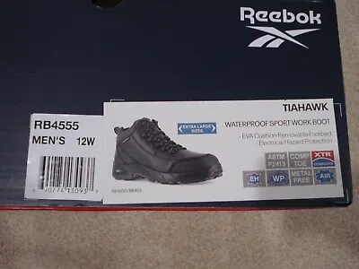 Reebok Mens Black Leather WP Sport Hiker Boots TIAHAWK COMPOSITE TOE Size 12 W • $40