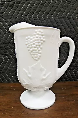 Vintage Colony Harvest Milk Glass Pitcher W/Ice Lip Grapes & Vines 64 Oz. 1950's • $19.99