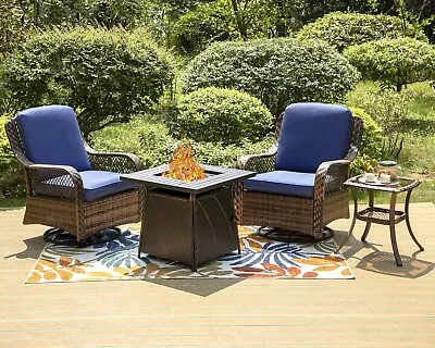 4 Piece Patio Furniture Set Outdoor Swivel Rocker Chairs With Gas Fire Pit Table • $839.99