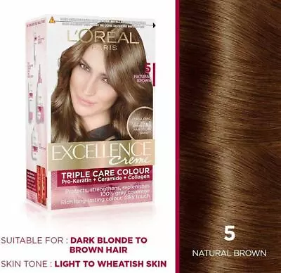 L'Oreal Paris Excellence Creme Hair Color (Natural Brown 5 ) 72 ML + 100 GRAM • £19.98