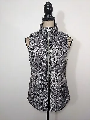 MICHAEL KORS Snake Print Quilted Puffer Vest Gray Black Full Zip XS • $22