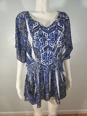 Miss Tina By Tina Knowles Top Tunic Sz 2X Blue White  • $9.99