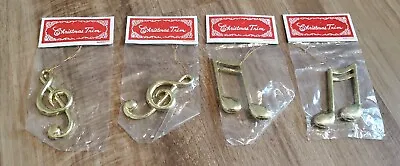 Vintage Christmas Ornaments Lot Of 4 Gold Plastic Music Notes 3 Inch NOS • $9.99