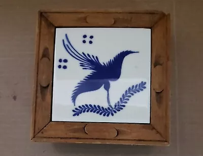 Trivet Dal-Tile Mexican Blue & White Tile Trivet With Hand Carved Wood Frame 6  • $12