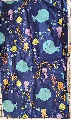 1 Yd Cotton Fabric Fish-Octopus-Seahorses 44/45  Wide • $7