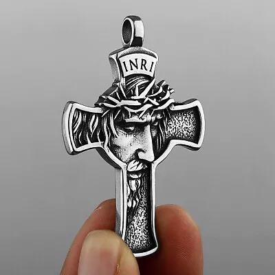 For Men Jesus Christ Face Crucifix Cross Pendant Necklace Christian Jewelry 24  • $10.99