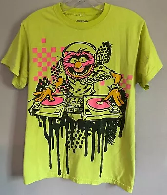 2009 The Muppets Animal Music DJ T-Shirt Neon Yellow Mens Size M 34/36 • $9.99