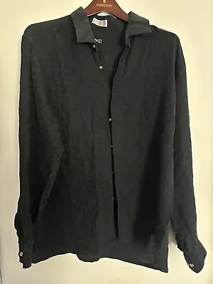 Vintage Genelli Silk Dress Shirt Mens Medium Black Button Up Long Sleeve Striped • $40