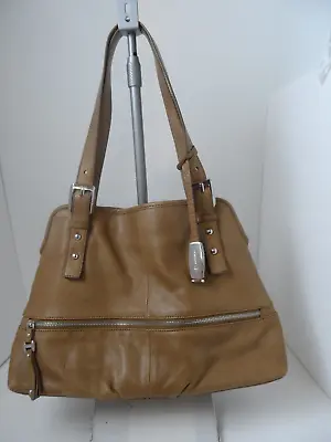 B. Makowsky Large Light Brown Pebbled Leather Handbag 15  X 10.5  X 4.75  • $24.99