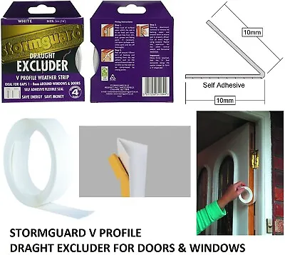 Stormguard 5m Self Adhesive V Seal White Tape Draught Excluder Doors Windows 844 • £5.95