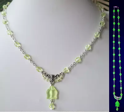 Uranum Glass Necklace Uranium Yelow Czech Glass Beads Vintage Jewelry Art Deco • $45