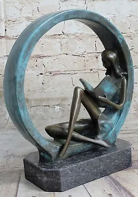 Abstract Mid Century Art By Collet Girl With A Book Solid Bronze SculptureGift • $299.50