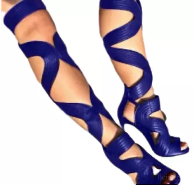 Gladiator Ladies Over Knee High Sandals Peep Toe High Heel S Pattern Hollow Out • $64.86