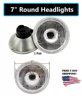 1 Pair 7  Round Glass Headlight H6024/h6017 H4 Conversion Headlight Classic Car • $49.98