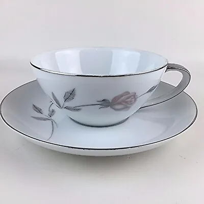 Mikasa # 8194 Cup & Saucer ~ PRIMROSE ~ Pink Rose Gray Leaves - Japan • $5