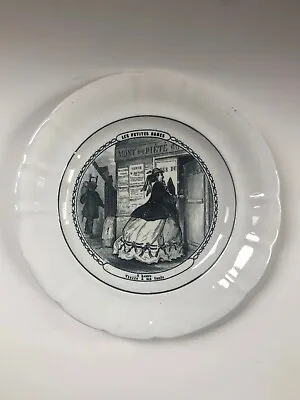 Antique French Black Transferware Plate  Les Petites Dames  No. 1 • $39