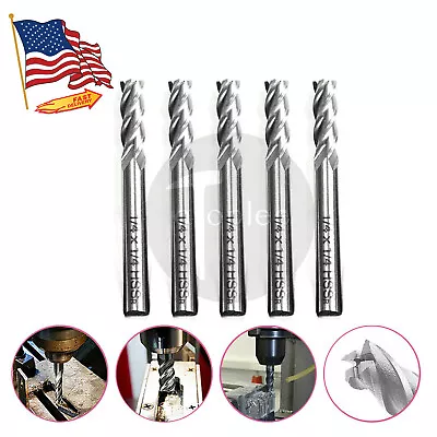 5PCS 1/4'' HSS Straight Shank Spiral 4 Flute End Mill Cutter CNC Drill Bit Tool • $11.01