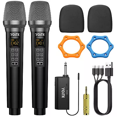 Wireless Microphones UHF Dual Handheld Metal Dynamic Mic System Karaoke Party DJ • $58.95