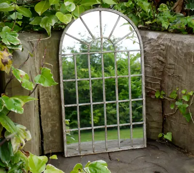 Large Arched Window Metal Distressed Rustic Wall Mirror Home / Garden Decor 60cm • £37.95