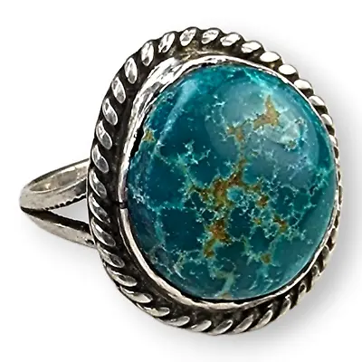 Vintage Southwestern Sterling Silver 925 Green Turquoise Ring Size 7.5 • $54.99