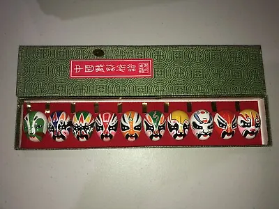 Vintage Chinese Miniature 10 Hand Painted Opera Masks Mask In Box Asian Art Face • $4